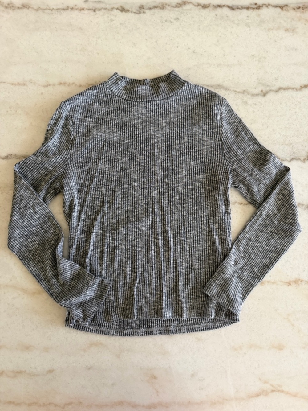 Love Culture Ribbed Mock Neck Long Sleeve Top - Gray